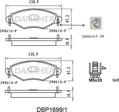 Danaher DBP1699/1 - Kit pastiglie freno, Freno a disco autozon.pro