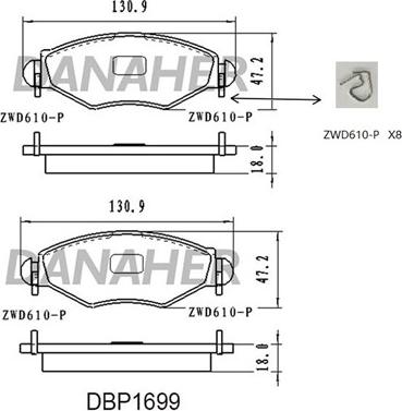 Danaher DBP1699 - Kit pastiglie freno, Freno a disco autozon.pro