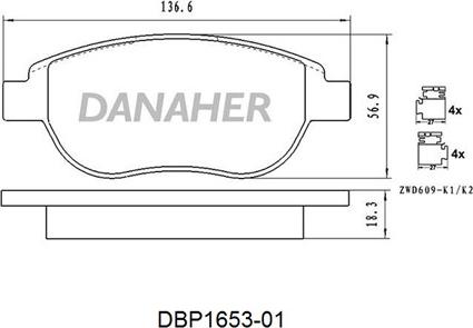 Danaher DBP1653-01 - Kit pastiglie freno, Freno a disco autozon.pro