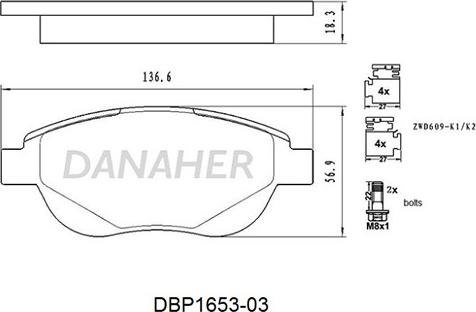 Danaher DBP1653-03 - Kit pastiglie freno, Freno a disco autozon.pro