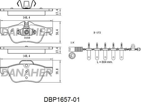 Danaher DBP1657-01 - Kit pastiglie freno, Freno a disco autozon.pro