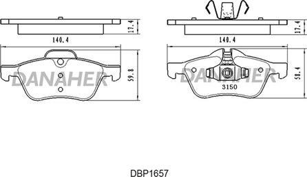 Danaher DBP1657 - Kit pastiglie freno, Freno a disco autozon.pro