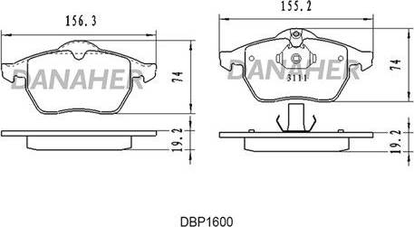 Danaher DBP1600 - Kit pastiglie freno, Freno a disco autozon.pro