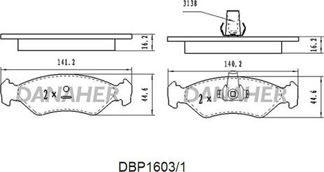 Danaher DBP1603/1 - Kit pastiglie freno, Freno a disco autozon.pro