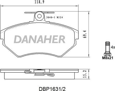 Danaher DBP1631/2 - Kit pastiglie freno, Freno a disco autozon.pro