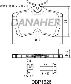 Danaher DBP1626 - Kit pastiglie freno, Freno a disco autozon.pro