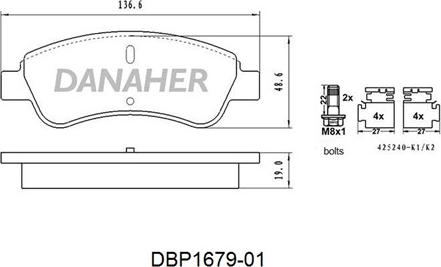 Danaher DBP1679-01 - Kit pastiglie freno, Freno a disco autozon.pro