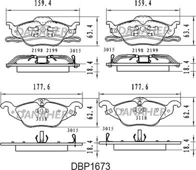 Danaher DBP1673 - Kit pastiglie freno, Freno a disco autozon.pro