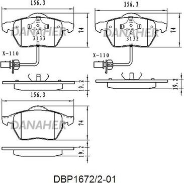 Danaher DBP1672/2-01 - Kit pastiglie freno, Freno a disco autozon.pro