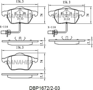 Danaher DBP1672/2-03 - Kit pastiglie freno, Freno a disco autozon.pro