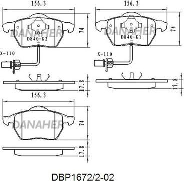 Danaher DBP1672/2-02 - Kit pastiglie freno, Freno a disco autozon.pro