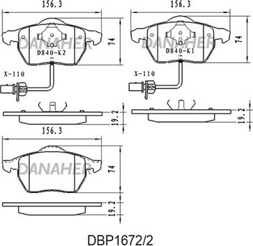 Danaher DBP1672/2 - Kit pastiglie freno, Freno a disco autozon.pro