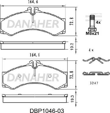 Danaher DBP1046-03 - Kit pastiglie freno, Freno a disco autozon.pro