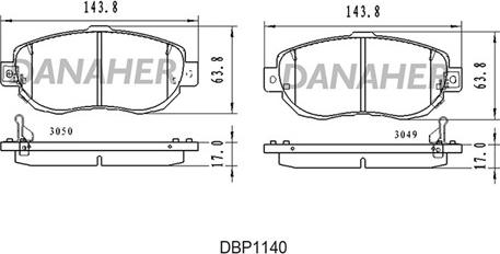 Danaher DBP1140 - Kit pastiglie freno, Freno a disco autozon.pro