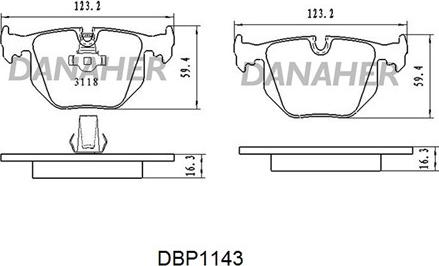 Danaher DBP1143 - Kit pastiglie freno, Freno a disco autozon.pro