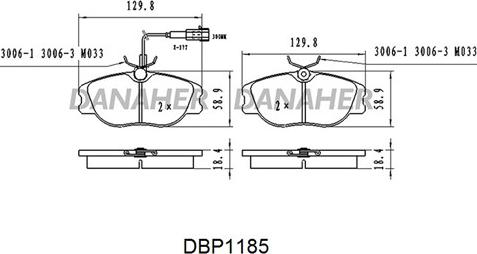 Danaher DBP1185 - Kit pastiglie freno, Freno a disco autozon.pro