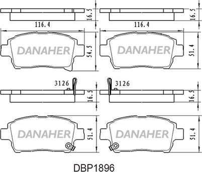 Danaher DBP1896 - Kit pastiglie freno, Freno a disco autozon.pro