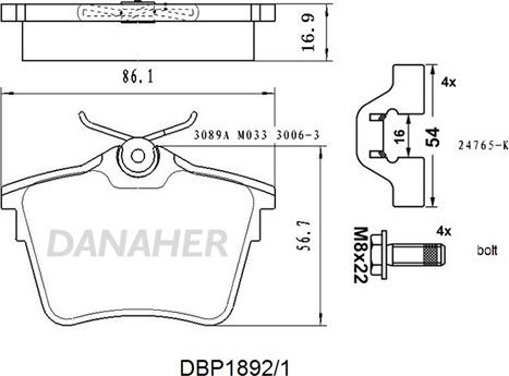 Danaher DBP1892/1 - Kit pastiglie freno, Freno a disco autozon.pro