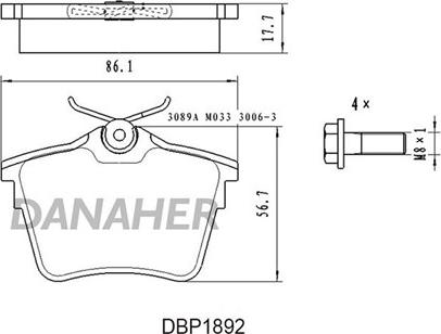 Danaher DBP1892 - Kit pastiglie freno, Freno a disco autozon.pro