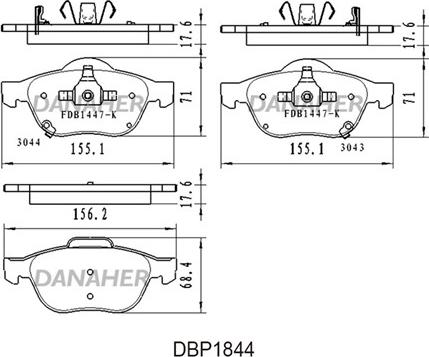 Danaher DBP1844 - Kit pastiglie freno, Freno a disco autozon.pro