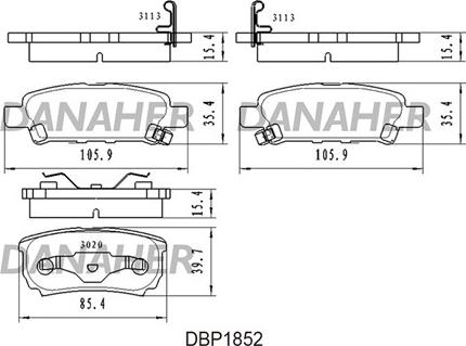 Danaher DBP1852 - Kit pastiglie freno, Freno a disco autozon.pro