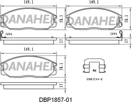 Danaher DBP1857-01 - Kit pastiglie freno, Freno a disco autozon.pro