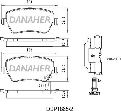 Danaher DBP1865/2 - Kit pastiglie freno, Freno a disco autozon.pro