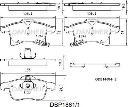 Danaher DBP1861/1 - Kit pastiglie freno, Freno a disco autozon.pro