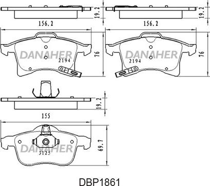 Danaher DBP1861 - Kit pastiglie freno, Freno a disco autozon.pro