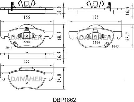 Danaher DBP1862 - Kit pastiglie freno, Freno a disco autozon.pro