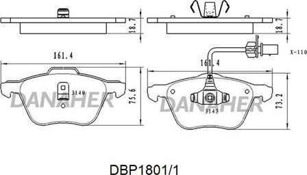 Danaher DBP1801/1 - Kit pastiglie freno, Freno a disco autozon.pro