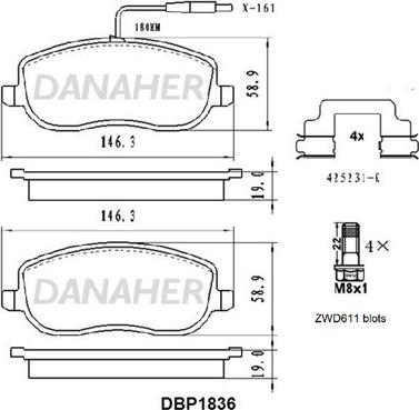 Danaher DBP1836 - Kit pastiglie freno, Freno a disco autozon.pro