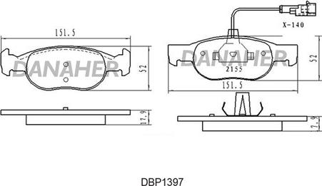 Danaher DBP1397 - Kit pastiglie freno, Freno a disco autozon.pro