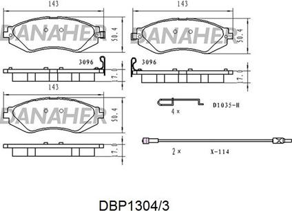 Danaher DBP1304/3 - Kit pastiglie freno, Freno a disco autozon.pro