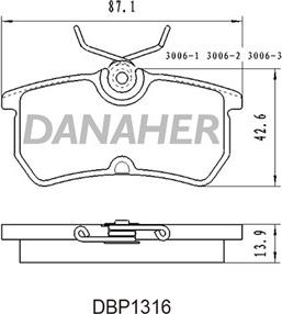 Danaher DBP1316 - Kit pastiglie freno, Freno a disco autozon.pro