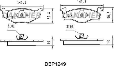 Danaher DBP1249 - Kit pastiglie freno, Freno a disco autozon.pro