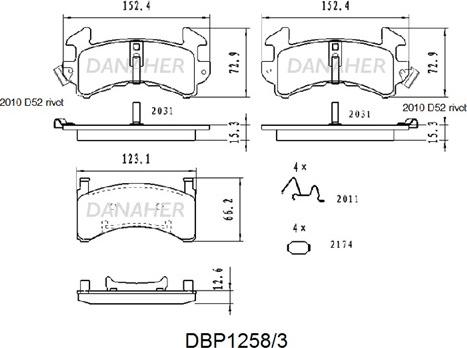 Danaher DBP1258/3 - Kit pastiglie freno, Freno a disco autozon.pro