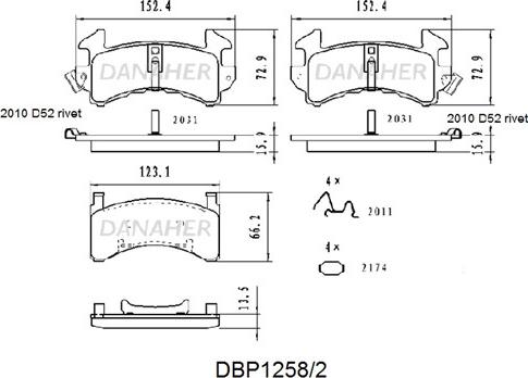 Danaher DBP1258/2 - Kit pastiglie freno, Freno a disco autozon.pro