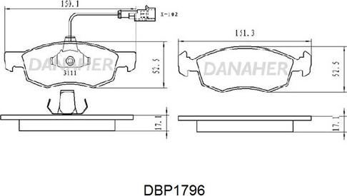 Danaher DBP1796 - Kit pastiglie freno, Freno a disco autozon.pro