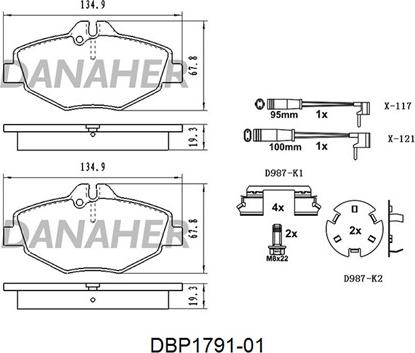 Danaher DBP1791-01 - Kit pastiglie freno, Freno a disco autozon.pro