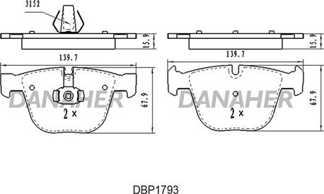 Danaher DBP1793 - Kit pastiglie freno, Freno a disco autozon.pro