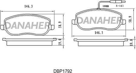 Danaher DBP1792 - Kit pastiglie freno, Freno a disco autozon.pro