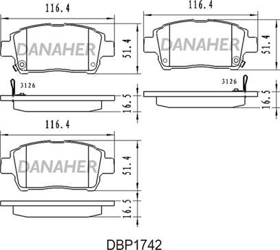 Danaher DBP1742 - Kit pastiglie freno, Freno a disco autozon.pro