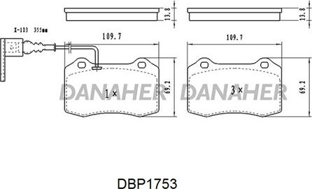 Danaher DBP1753 - Kit pastiglie freno, Freno a disco autozon.pro