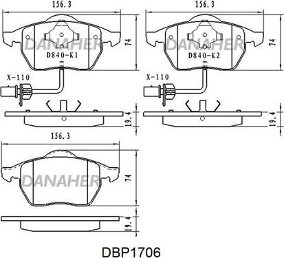 Danaher DBP1706 - Kit pastiglie freno, Freno a disco autozon.pro