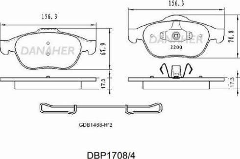 Danaher DBP1708/4 - Kit pastiglie freno, Freno a disco autozon.pro