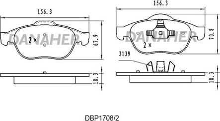 Danaher DBP1708/2 - Kit pastiglie freno, Freno a disco autozon.pro