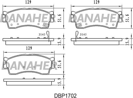 Danaher DBP1702 - Kit pastiglie freno, Freno a disco autozon.pro