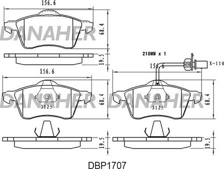 Danaher DBP1707 - Kit pastiglie freno, Freno a disco autozon.pro