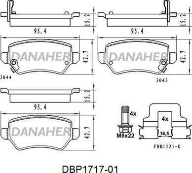 Danaher DBP1717-01 - Kit pastiglie freno, Freno a disco autozon.pro